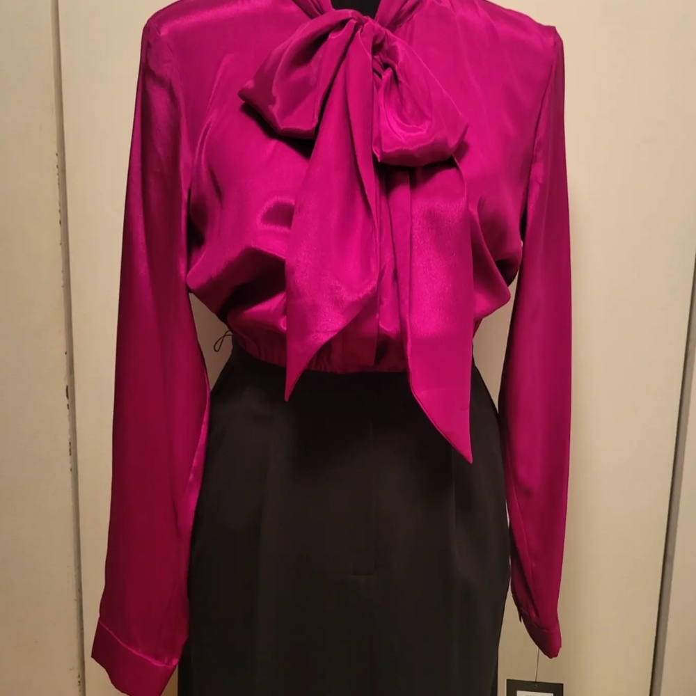 Leslie Fay bow tie top and black skirt dress sz 10 - Picture 3 of 8